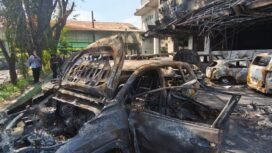 Kondisi terkini gedung DPRD Makassar setelah terbakar, Jum'at (29/08/25).