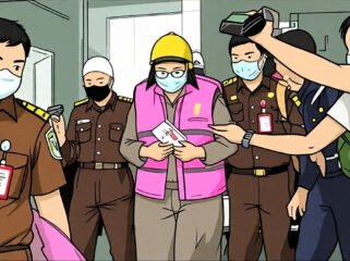 Ilustrasi, koruptor digelandang oleh petugas dalam sorot kamera jurnalis.