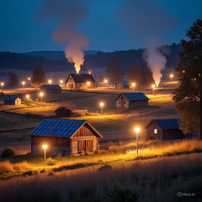 
					Ilustrasi pedesaan dengan penerangan lampu. (AI)