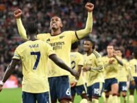 Selebrasi pemain Arsenal dalam laga Premier League