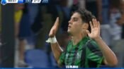 Selebrasi pemain Sassuolo usai mengalahkan Juventus 3-2 di Mapei Stadium
